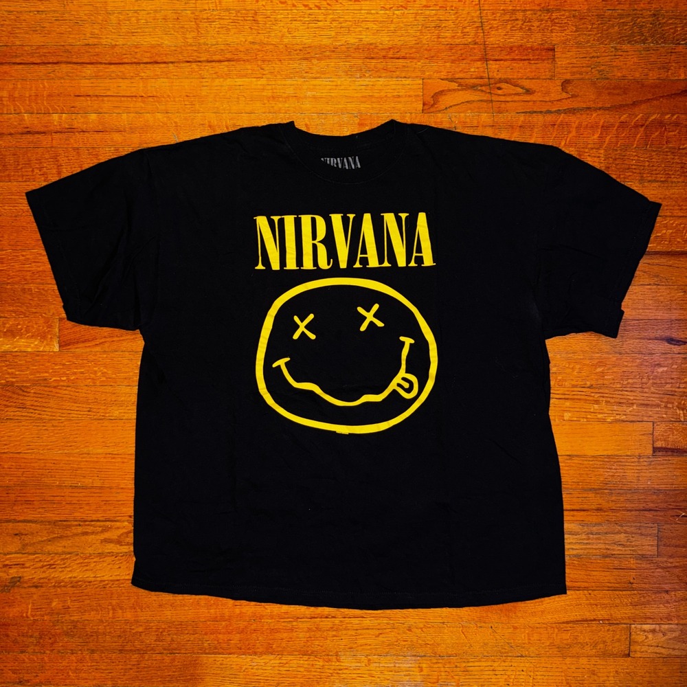 Nirvana Smiley Face Band T Shirt Black Mens‎ 2XL